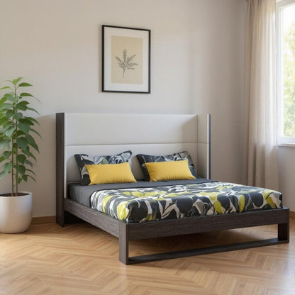 Gray and White Wood And Faux Leather King Bed Frame HomeRoots