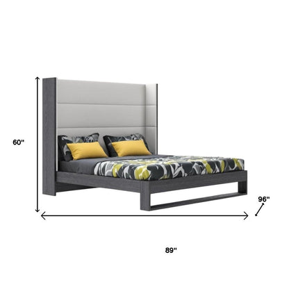 Gray and White Wood And Faux Leather King Bed Frame HomeRoots