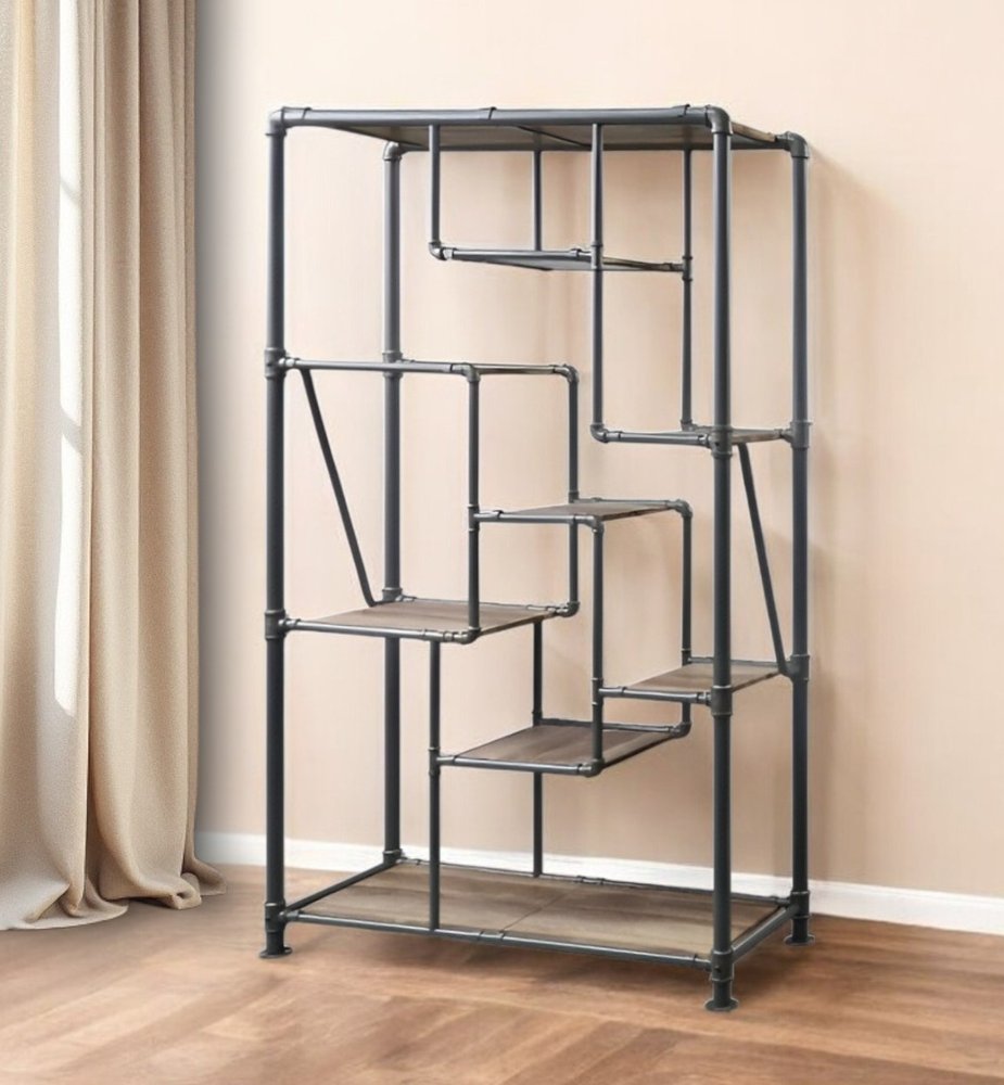 Gray And Brown Metal Eight Tier Bookcase HomeRoots