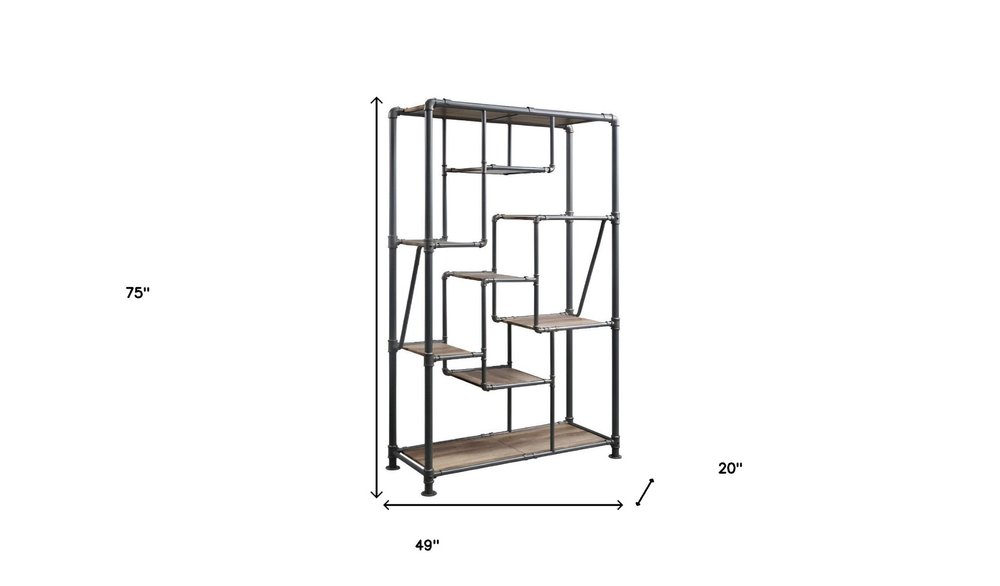Gray And Brown Metal Eight Tier Bookcase HomeRoots