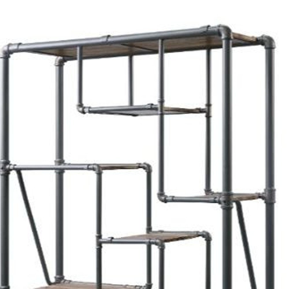 Gray And Brown Metal Eight Tier Bookcase HomeRoots
