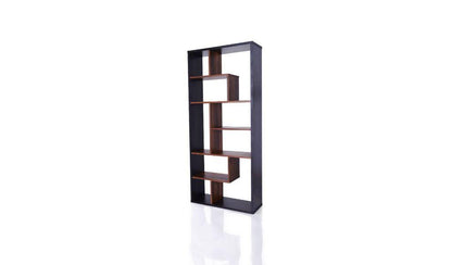 71" Walnut Zig Zag Staggered Five Tier Standard Bookcase - FurniFindUSA