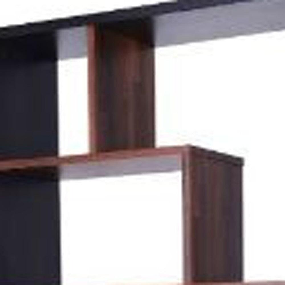 71" Walnut Zig Zag Staggered Five Tier Standard Bookcase - FurniFindUSA