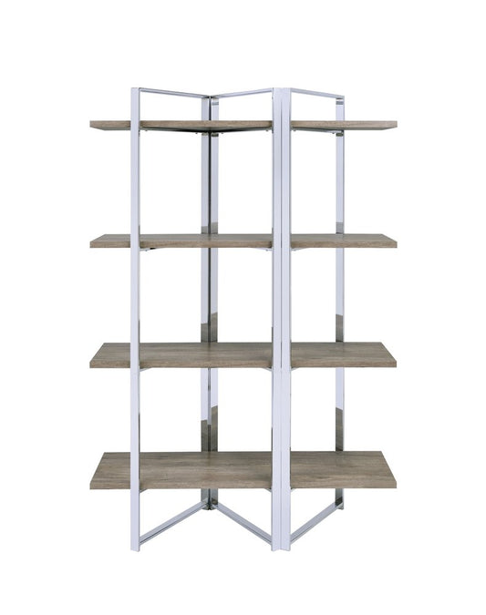 72" Natural And Silver Metal and Wood Four Tier Etagere Bookcase HomeRoots