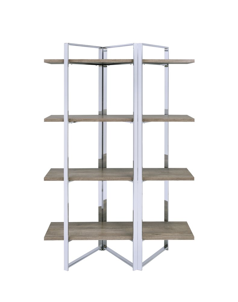 72" Natural And Silver Metal and Wood Four Tier Etagere Bookcase HomeRoots