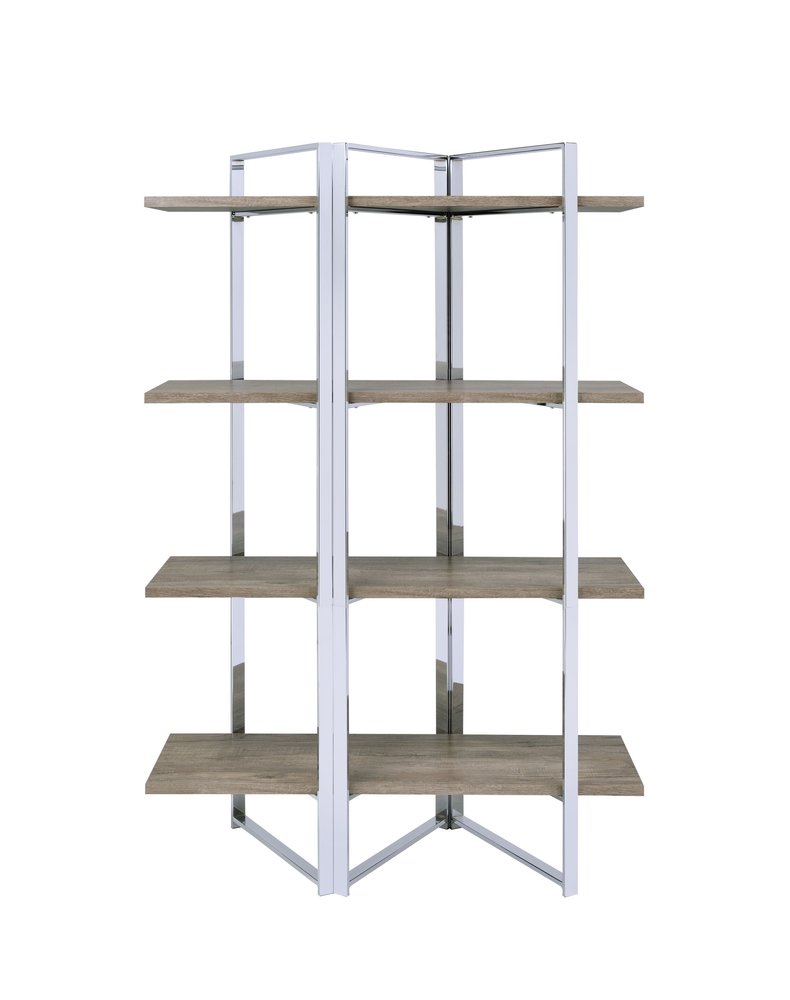 72" Natural And Silver Metal and Wood Four Tier Etagere Bookcase HomeRoots