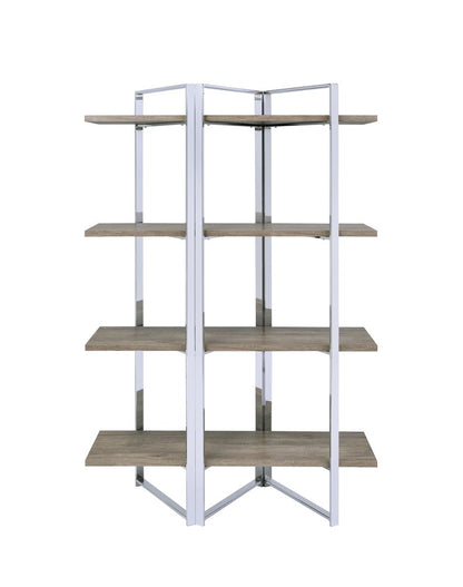 72" Natural And Silver Metal and Wood Four Tier Etagere Bookcase HomeRoots