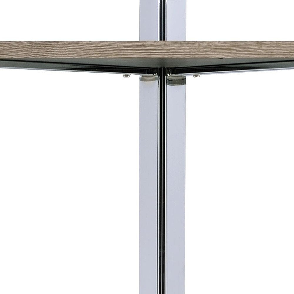 72" Natural And Silver Metal and Wood Four Tier Etagere Bookcase HomeRoots