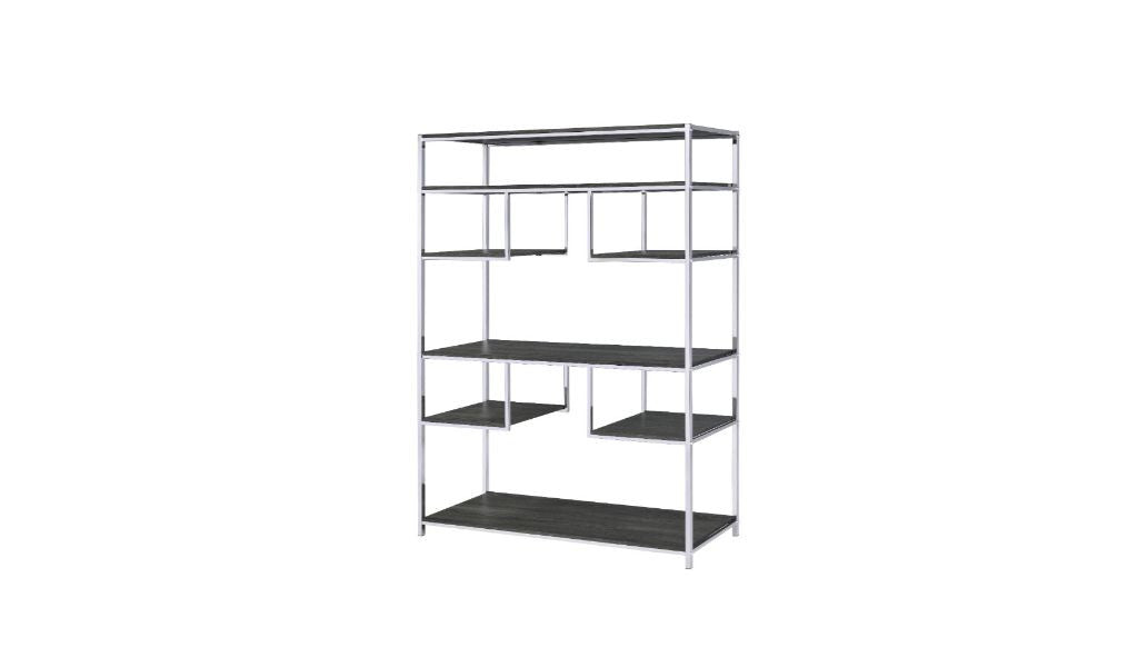 Gray And Silver Metal Seven Tier Geometric Bookcase