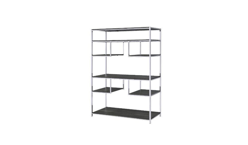 Gray And Silver Metal Seven Tier Geometric Bookcase HomeRoots