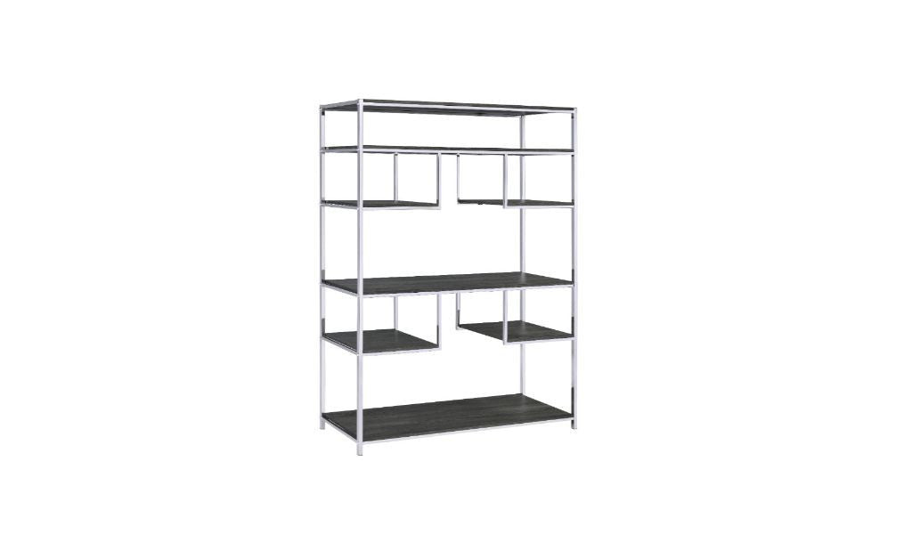 Gray And Silver Metal Seven Tier Geometric Bookcase