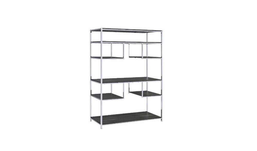 Gray And Silver Metal Seven Tier Geometric Bookcase HomeRoots