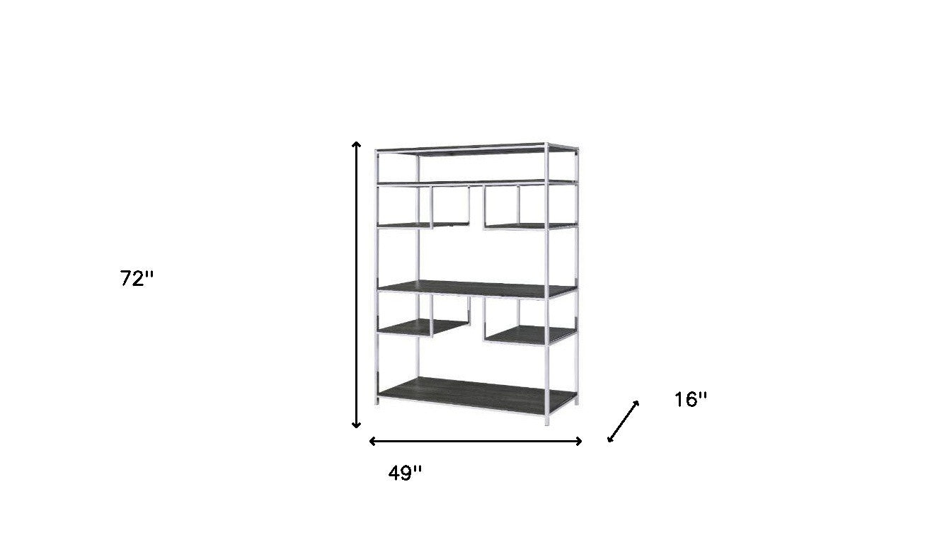 Gray And Silver Metal Seven Tier Geometric Bookcase