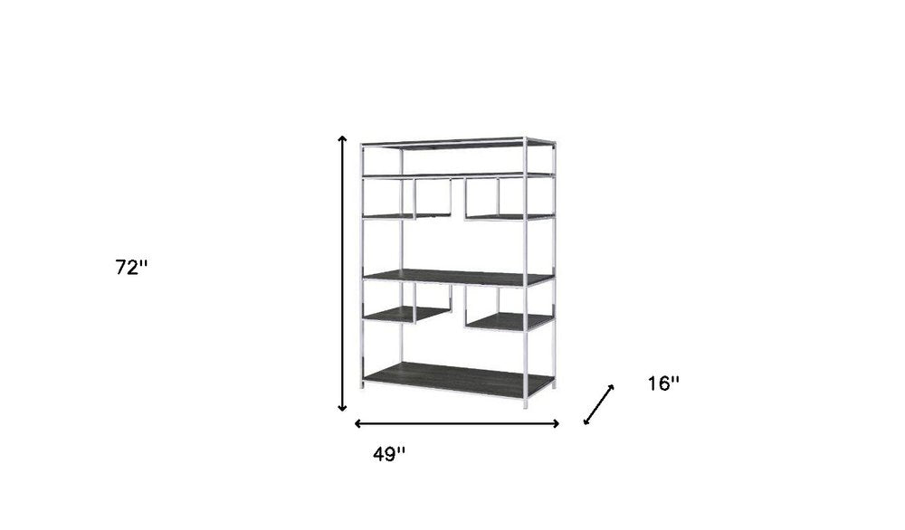 Gray And Silver Metal Seven Tier Geometric Bookcase HomeRoots