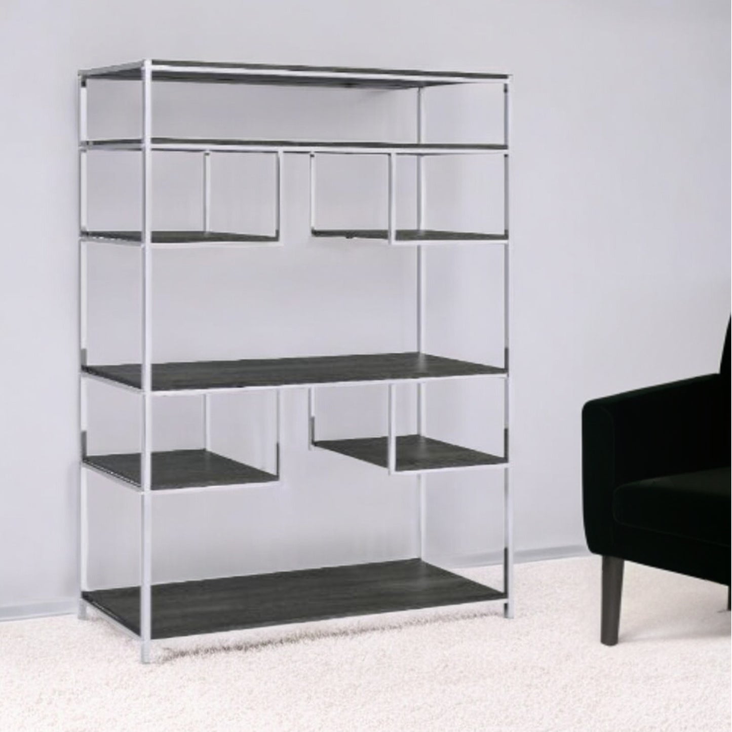 Gray And Silver Metal Seven Tier Geometric Bookcase