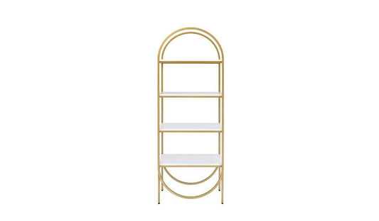 78" White and Gold Metal Four Tier Etagere Bookcase - FurniFindUSA