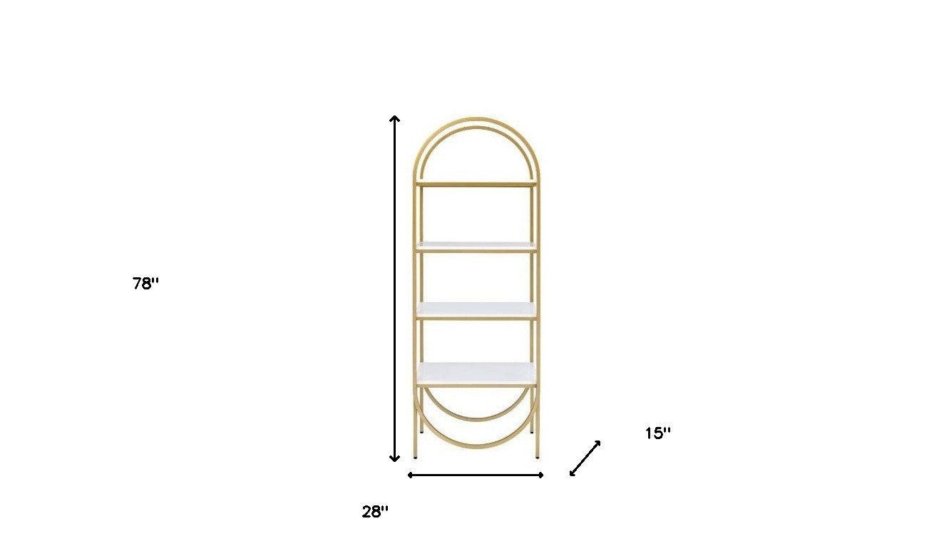 78" White and Gold Metal Four Tier Etagere Bookcase - FurniFindUSA