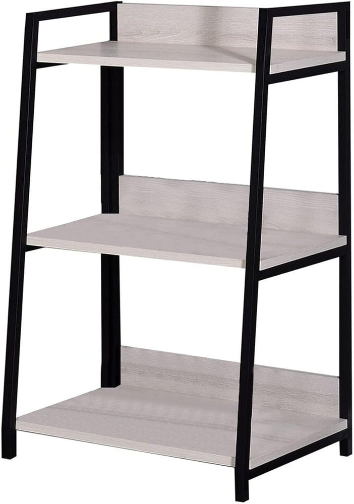 37" Natural and Black Metal Three Tier Ladder Bookcase HomeRoots
