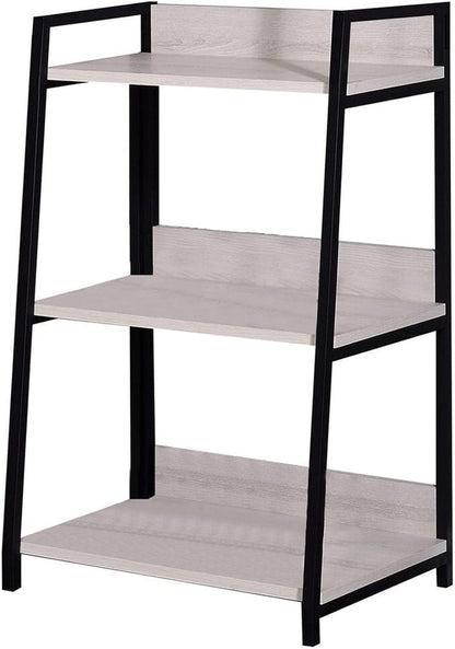 37" Natural and Black Metal Three Tier Ladder Bookcase HomeRoots