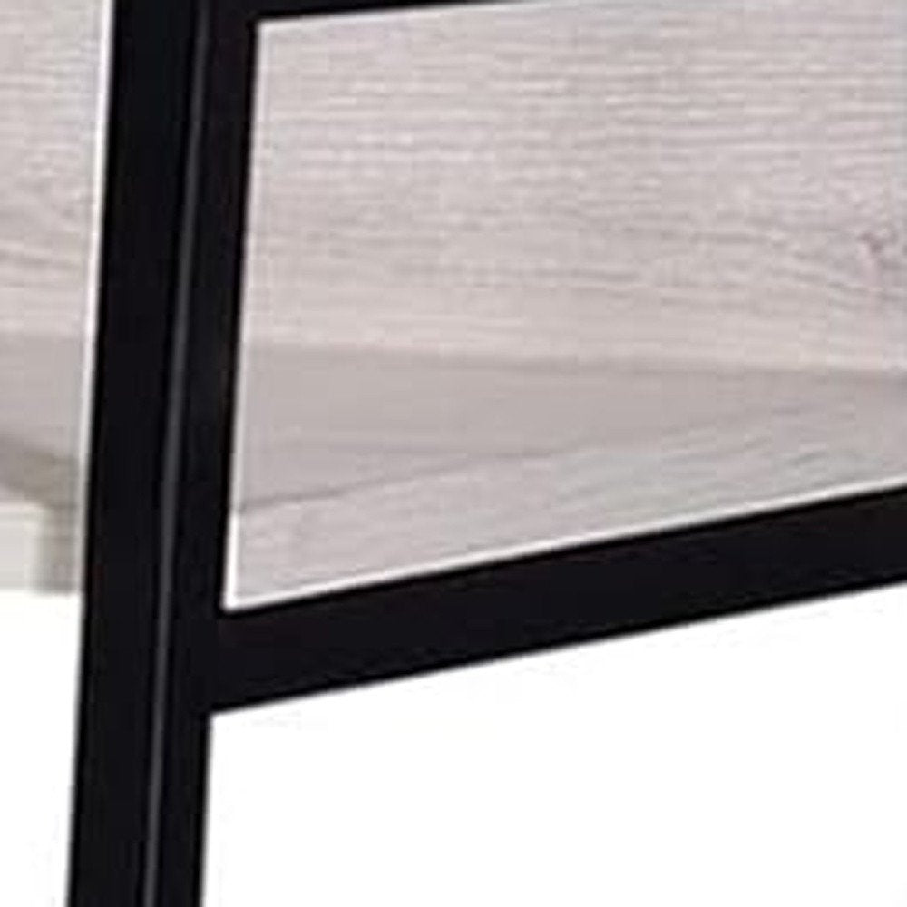 37" Natural and Black Metal Three Tier Ladder Bookcase HomeRoots