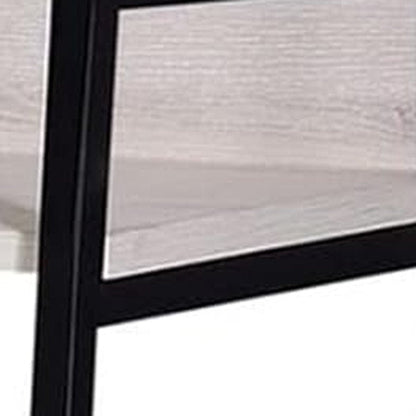 37" Natural and Black Metal Three Tier Ladder Bookcase HomeRoots