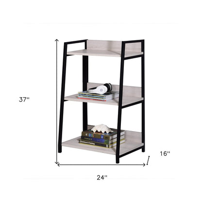 37" Natural and Black Metal Three Tier Ladder Bookcase HomeRoots