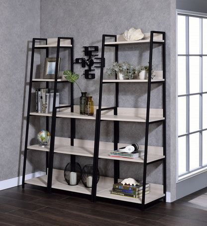 37" Natural and Black Metal Three Tier Ladder Bookcase HomeRoots