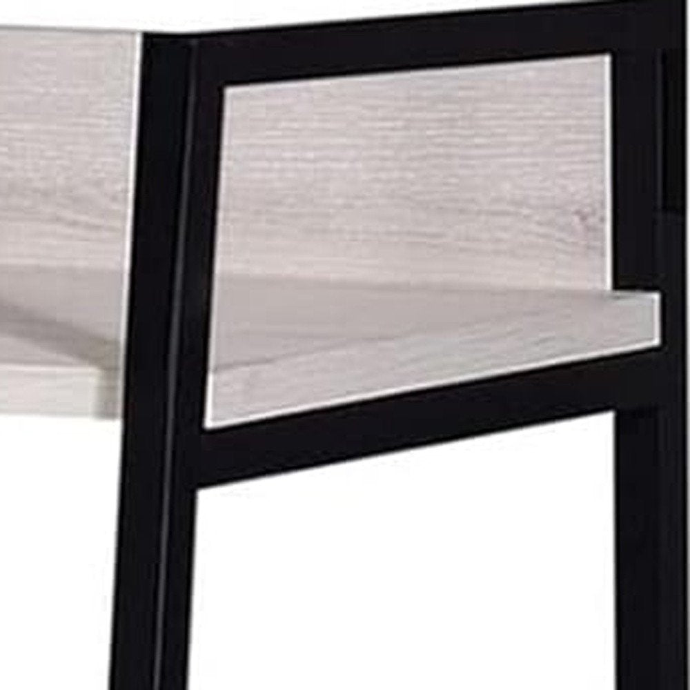 37" Natural and Black Metal Three Tier Ladder Bookcase HomeRoots