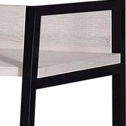 37" Natural and Black Metal Three Tier Ladder Bookcase HomeRoots