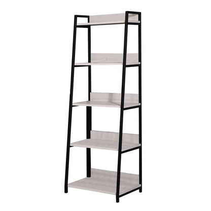 67" Natural and Black Metal Five Tier Ladder Bookcase HomeRoots