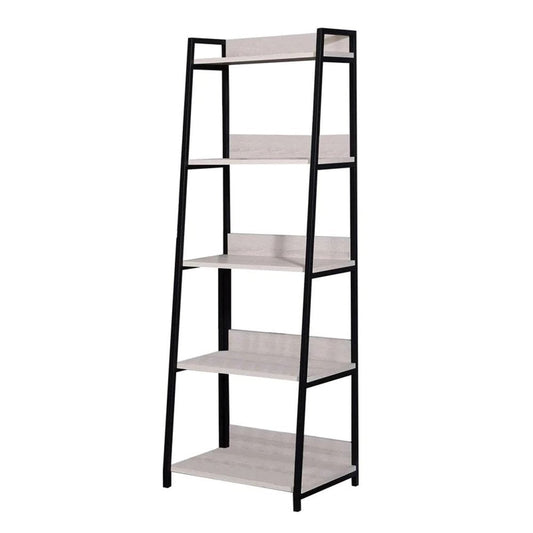 67" Natural and Black Metal Five Tier Ladder Bookcase HomeRoots