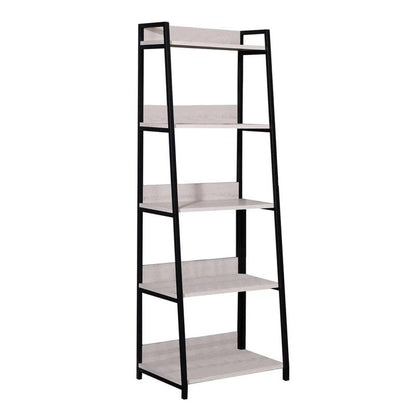 67" Natural and Black Metal Five Tier Ladder Bookcase HomeRoots