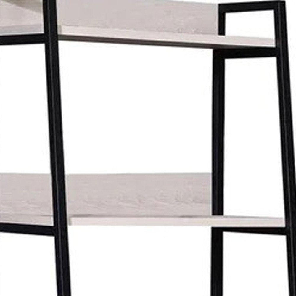 67" Natural and Black Metal Five Tier Ladder Bookcase HomeRoots
