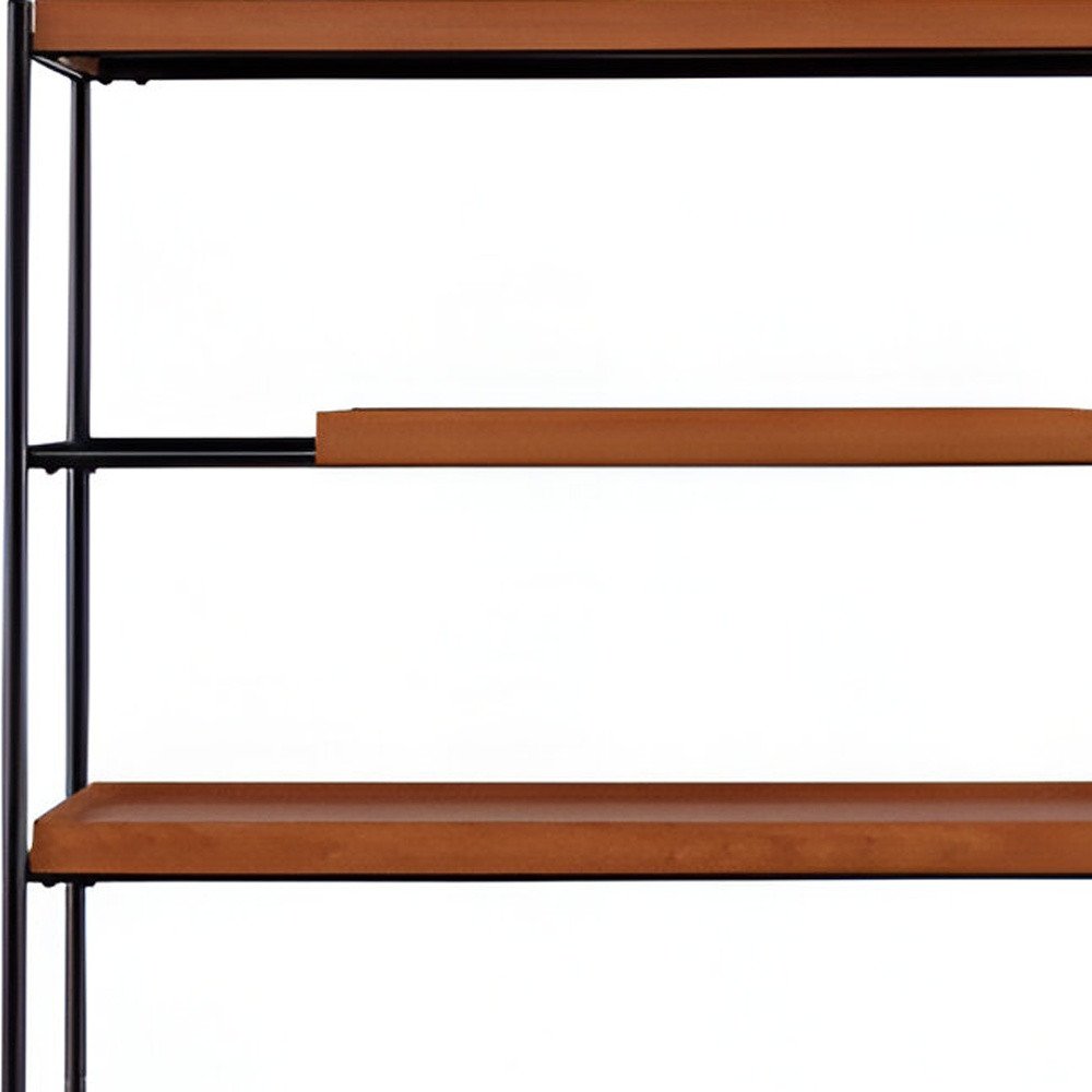 70" Oak And Black Metal and Wood Six Tier Etagere Bookcase HomeRoots