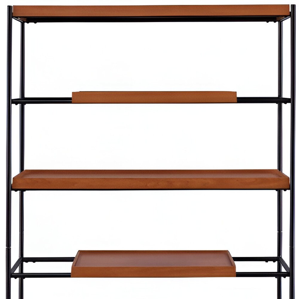 70" Oak And Black Metal and Wood Six Tier Etagere Bookcase HomeRoots
