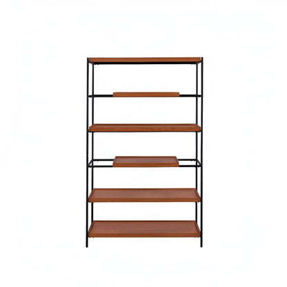70" Oak And Black Metal and Wood Six Tier Etagere Bookcase HomeRoots