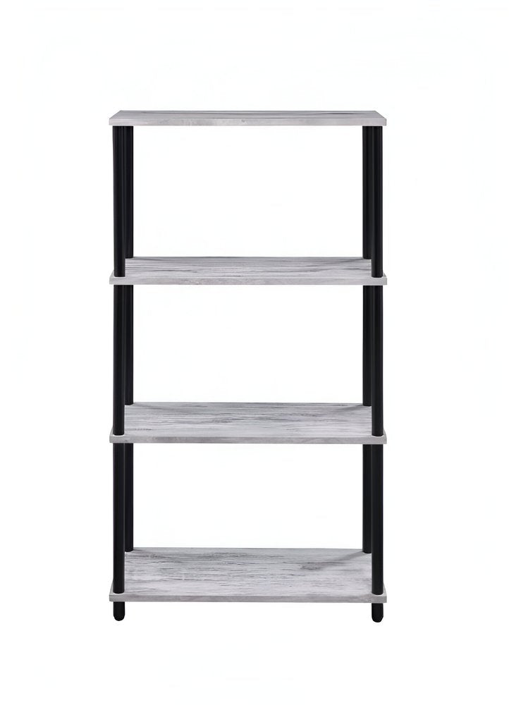 44" Antiqued White And Black Distressed Metal and Wood Four Tier Etagere Bookcase — view 1