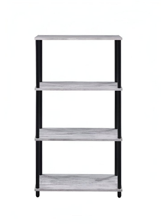 44" Antiqued White And Black Distressed Metal and Wood Four Tier Etagere Bookcase