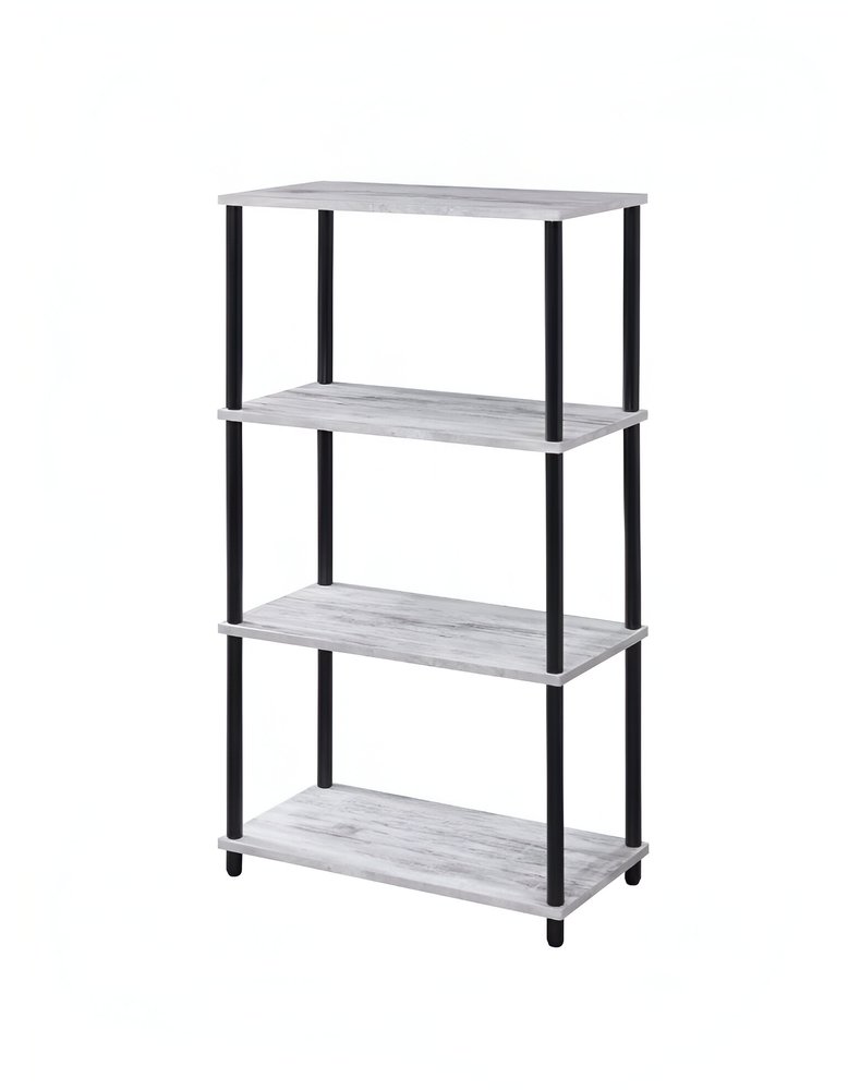 44" Antiqued White And Black Distressed Metal and Wood Four Tier Etagere Bookcase HomeRoots