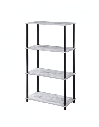 44" Antiqued White And Black Distressed Metal and Wood Four Tier Etagere Bookcase HomeRoots