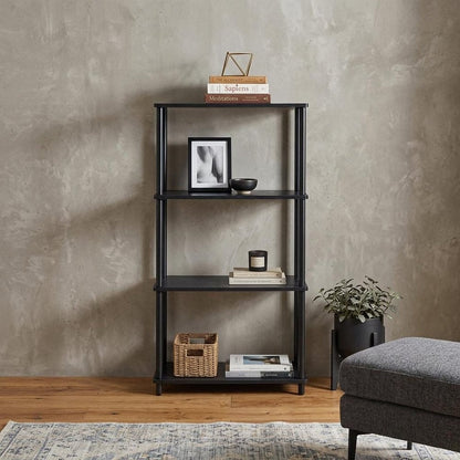 44" Black Metal and Wood Four Tier Etagere Bookcase HomeRoots