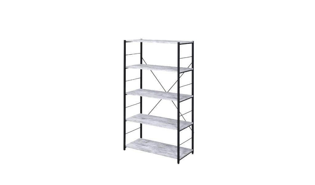 57" Antiqued White Metal Five Tier Etagere Bookcase - FurniFindUSA