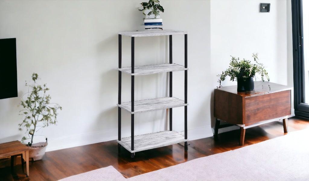 57" Antiqued White Metal Five Tier Etagere Bookcase - FurniFindUSA