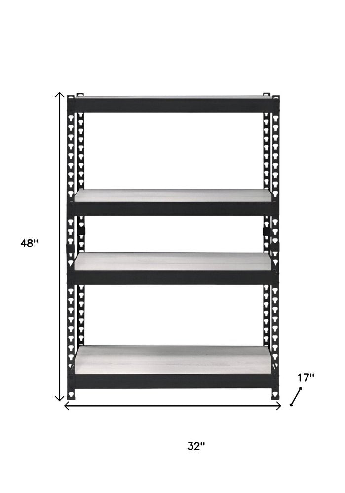 48" Black And Natural Metal and Wood Adjustable Four Tier Bookcase HomeRoots
