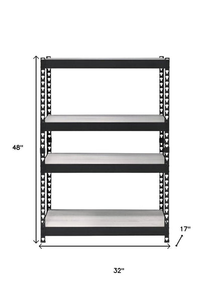 48" Black And Natural Metal and Wood Adjustable Four Tier Bookcase HomeRoots