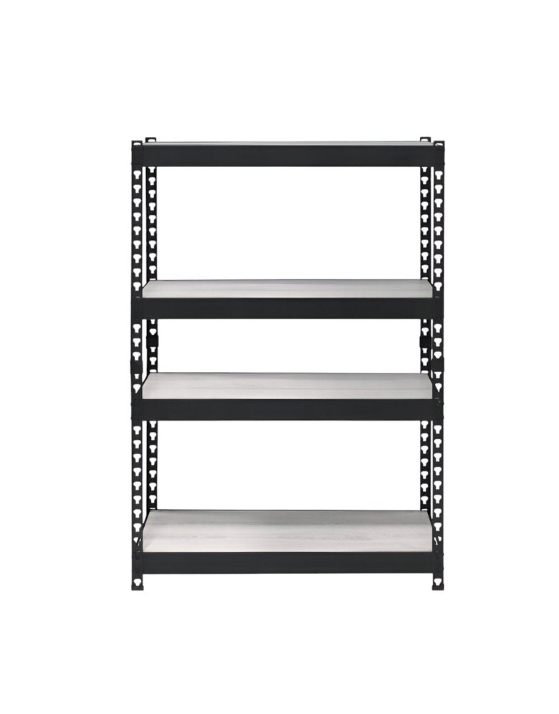 48" Black And Natural Metal and Wood Adjustable Four Tier Bookcase HomeRoots