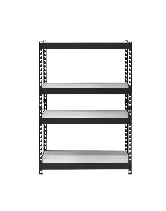 48" Black And Natural Metal and Wood Adjustable Four Tier Bookcase