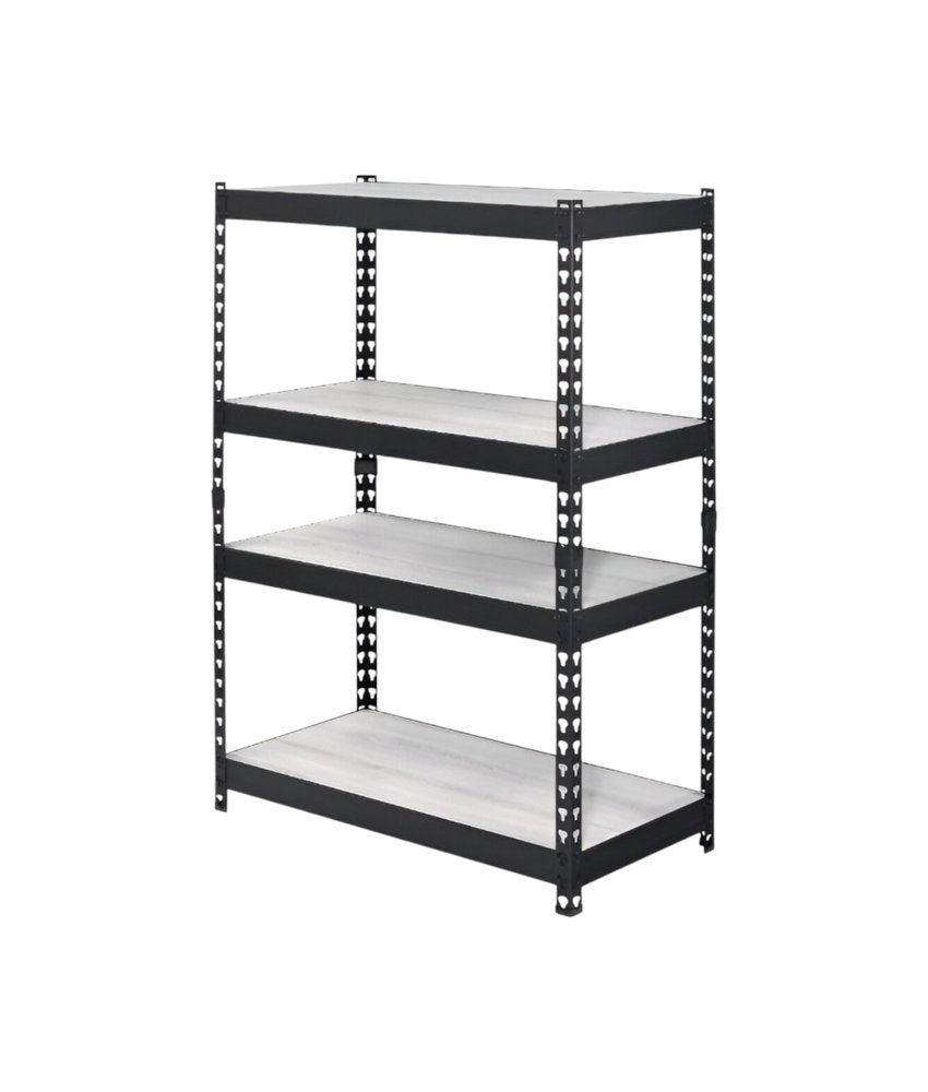 48" Black And Natural Metal and Wood Adjustable Four Tier Bookcase HomeRoots