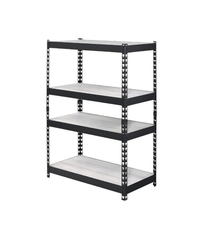 48" Black And Natural Metal and Wood Adjustable Four Tier Bookcase HomeRoots
