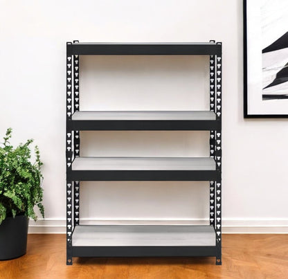 48" Black And Natural Metal and Wood Adjustable Four Tier Bookcase HomeRoots